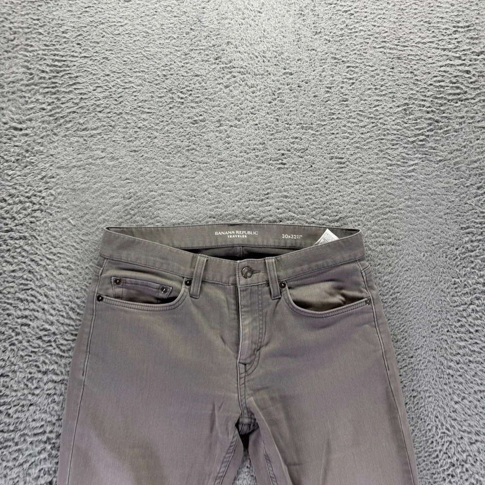 Banana Republic Traveler Pant Mens 30x32 Gray Cotton Chino Straight Slim Stretch